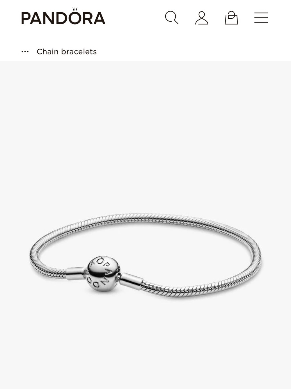 New! Pandora Silver Tone Snake Chain Bracelet with Logo Barrel Clasp